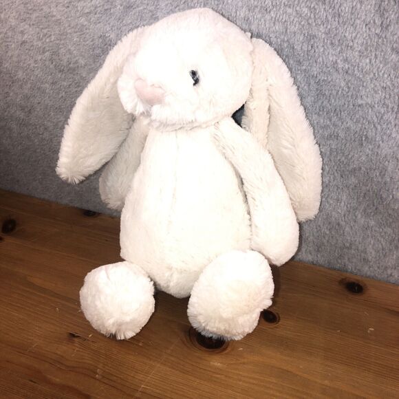 Jellycat Bashful Bunny Rabbit Plush White Pink Nose 12" Stuffed Animal Toy - Picture 2 of 6